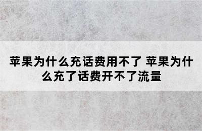 苹果为什么充话费用不了 苹果为什么充了话费开不了流量